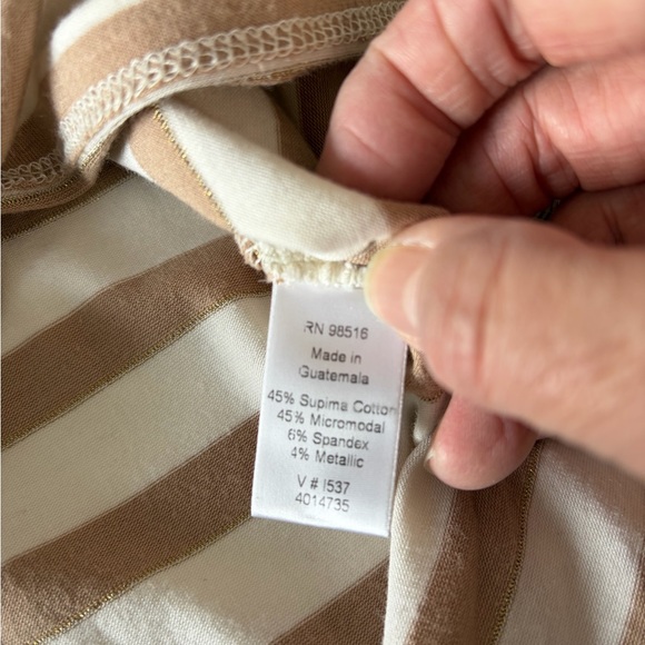 Coldwater Creek Women's Long Sleeve Striped Tan Cream Metallic Stripe Top Size L - Picture 10 of 13
